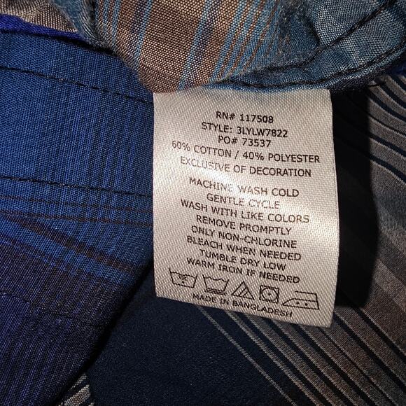 Levis Western Snap Up Collared Shirt Blue Gray and Black Size XL PTP 23 Lgth 30 - Picture 6 of 9